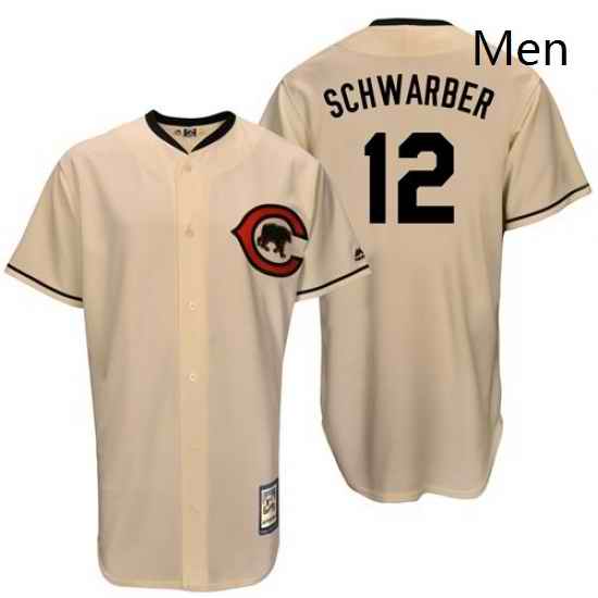 Mens Majestic Chicago Cubs 12 Kyle Schwarber Replica Cream Cooperstown Throwback MLB Jersey